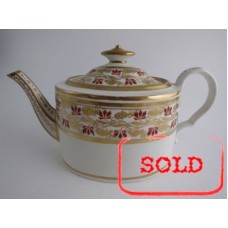 SOLD Coalport 'Thomas Rose, Hand Painted Smooth Oval Teapot,  Decorated in Orange and Gilt 'Grape Vine' Bands, c1805 SOLD 